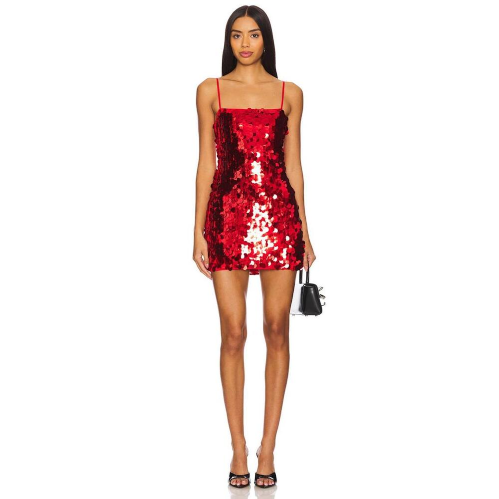 Red Sequin Mini Dress with Spaghetti Straps